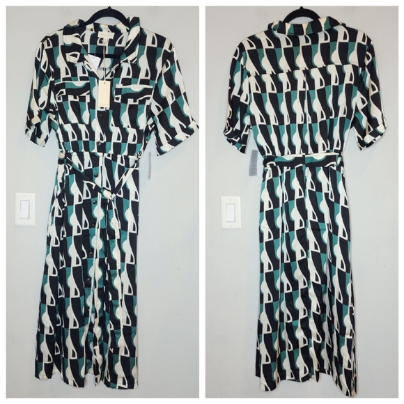 MELLODAY Geometric Black and Cream Midi Dress - Picture 4 of 15